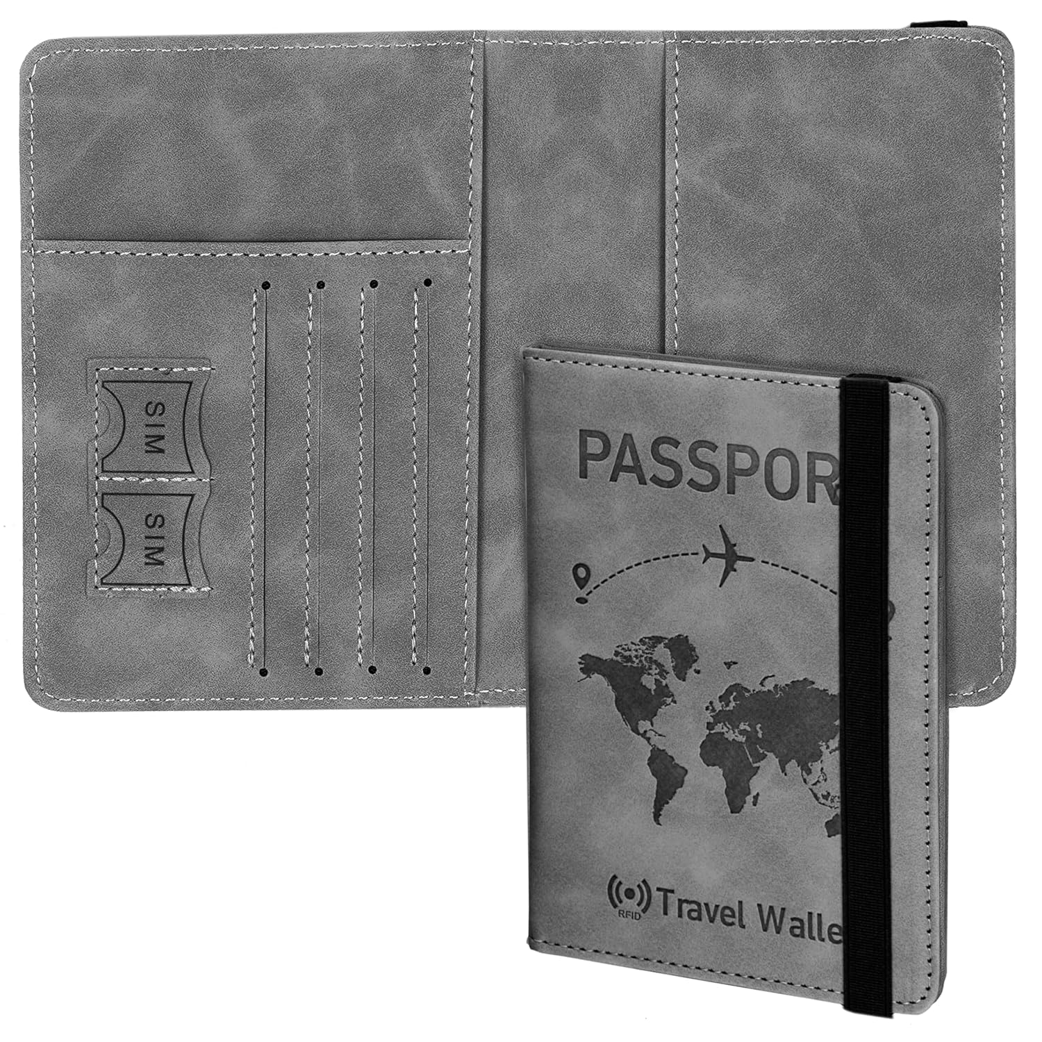 DAHSHA Grey RFID Blocking PU Leather Travel Passport Holder Cover Travel Wallet Organiser Passport Case Travel Document Organiser for Men & Women(14.58 X 11CM) DAHSHA Grey RFID Blocking PU Leather Travel Passport Holder Cover Travel Wallet Organiser Passport Case Travel Document Organiser for Men & Women(14.58 X 11CM)
