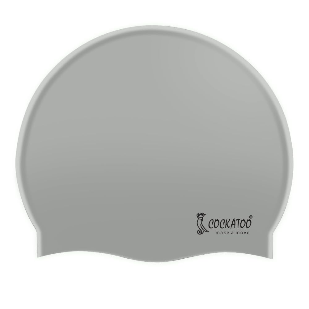 Cockatoo SC01 Rubber Swimming Cap for Adults, Swimming Cap for Men & Women, Grey