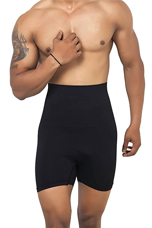 KROYWEN Modal Men Tummy Control Seamless Shorts High Waist Slimming Underwear Body Shaper Belly Girdle Boxer Stomach Fitness for Exercise & Workout Briefs Black, Free Size