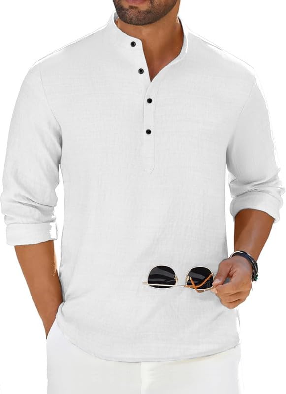 Zartha Men’s Luster Cotton Solid Casual Short Kurta for Men | Long Sleeve Mandarin Collar Stylish Kurta for Men