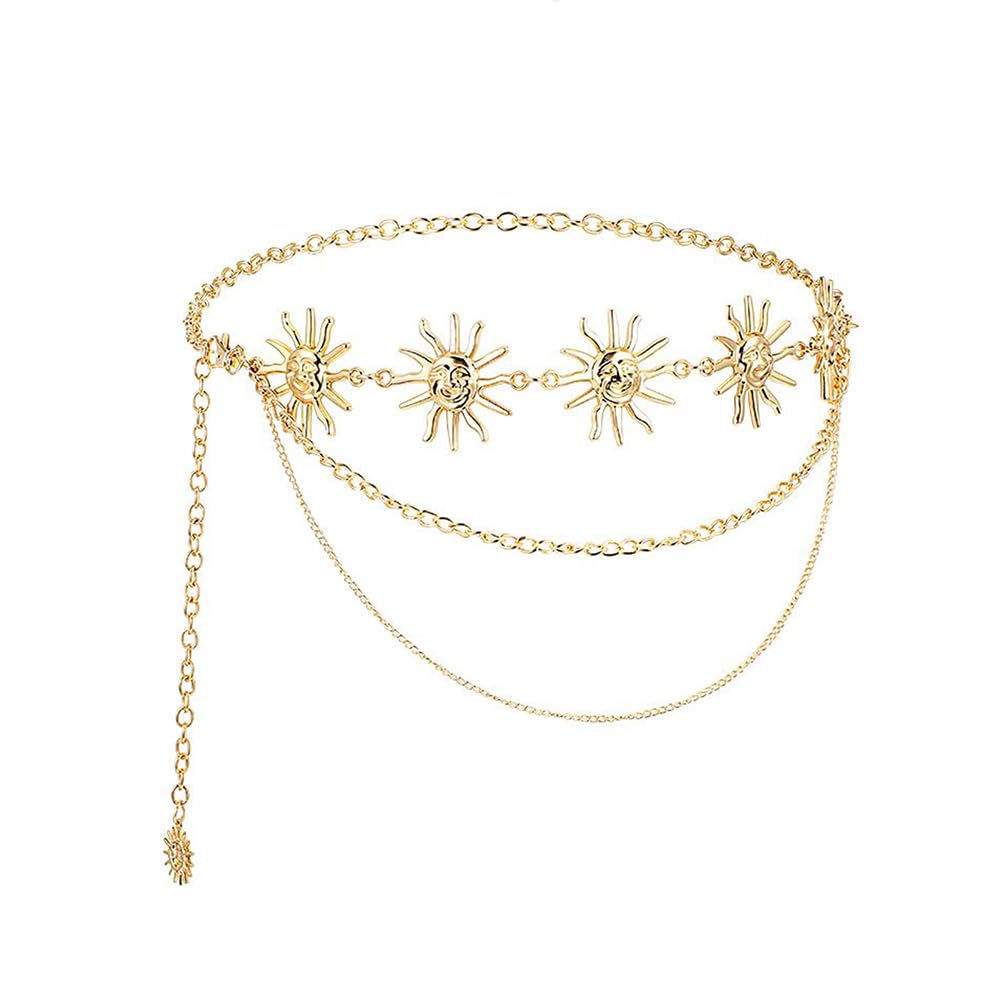 Waist Chain for Women Gold Plated Waist Belt for Women Fashion Dresses Metal Stylish Chain Accessories for Dress, Blazer, Jeans (Sun)