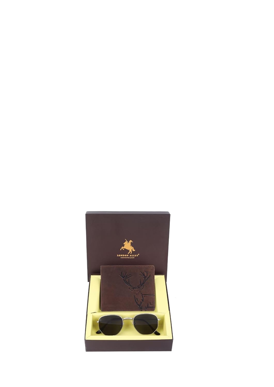 LONDON ALLEY Elk Vintage Brown Wallet and Sunglass Gift Hamper for Men | Leather Wallets for Men | Men’s Combo Gift Set