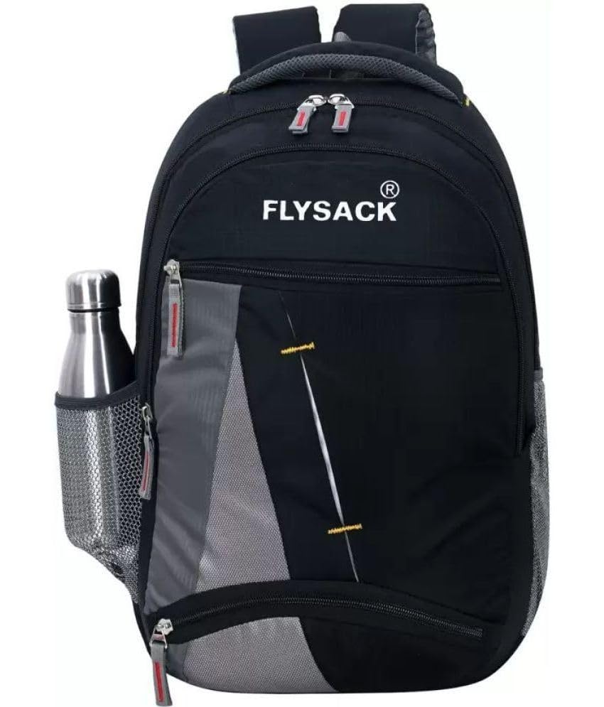 FLYSACK 3 Compartments Large 45L Big Size For Unisex School College Laptop Travel Backpack Office Bag Waterproof Backpack, Black