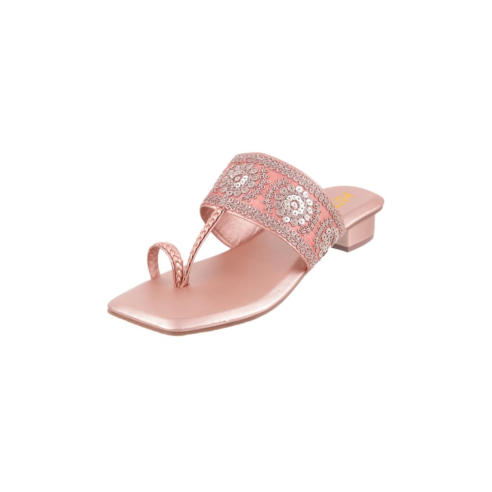 Metro Women Embellished Ethnic Kolhapuri Block Heel Slip-on Sandal