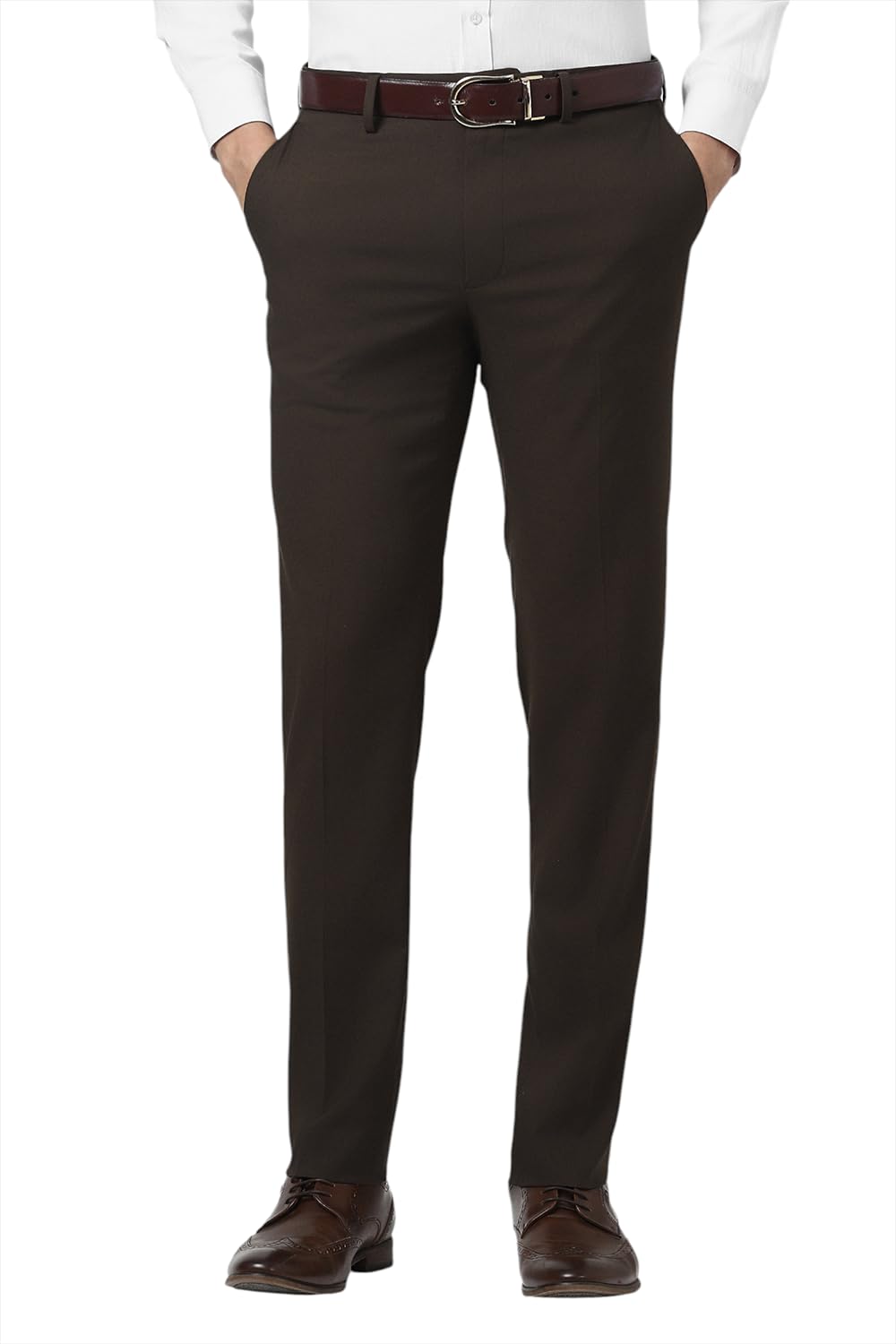 Van Heusen Men’s Mid Rise Slim Fit Durapress Flat Front Trousers | Superior Comfort | Auto-Flex Waist Band | Soft Touch
