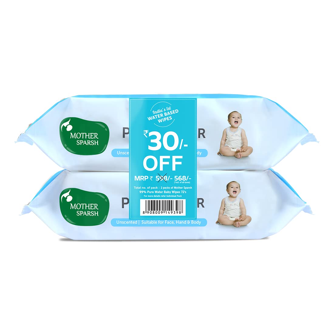 Mother Sparsh 99% Pure Water (Unscented) Baby Wipes with Lid I Natural Plant made cloth – Super thick Wet Wipes I 72 pcs/pack – Pack of 2 (Super Saver Pack) Mother Sparsh 99% Pure Water (Unscented) Baby Wipes with Lid I Natural Plant made cloth – Super thick Wet Wipes I 72 pcs/pack – Pack of 2 (Super Saver Pack)