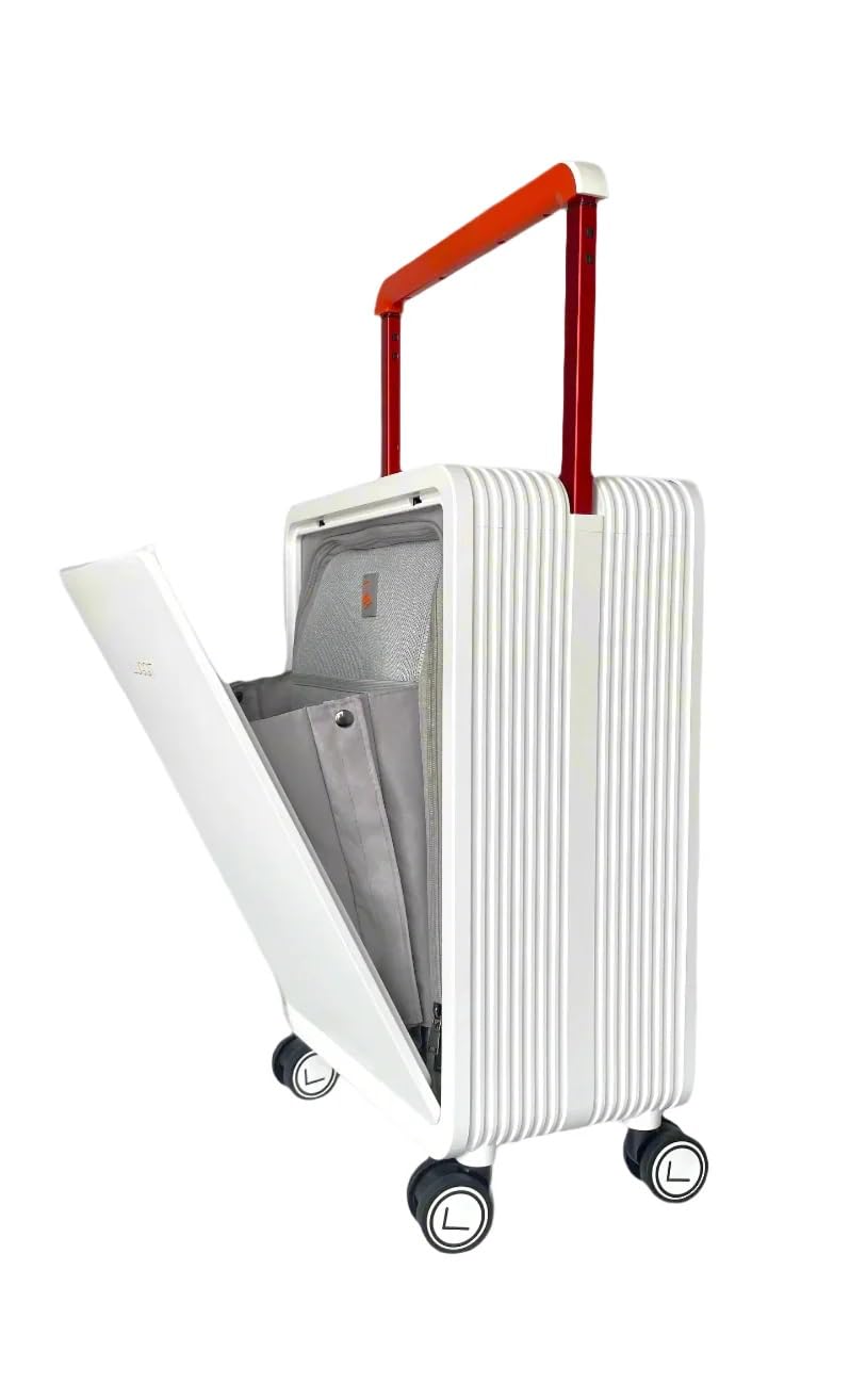 LUGGIT Premium Executive 20-Inch Cabin Trolley Bag | Polycarbonate Hard Shell with Front Opening Butterfly Lock | 360° Spinner Wheels & Wide Telescopic Handle | Smart Carry-On for Travel (White)