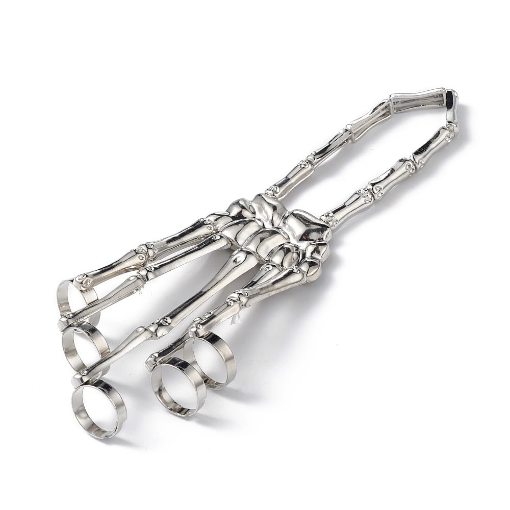 Via Mazzini Alloy Punk Bikers Bones Style Long Full Fingers Ring With Bracelet For Men And Women (Ring0810) Free Size