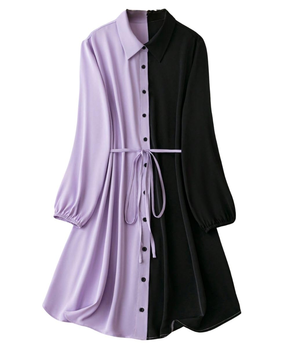 Leriya Fashion Women’s Colorblock Shirt Dress | Long Sleeve Belted Tunic | Stylish Casual Wear