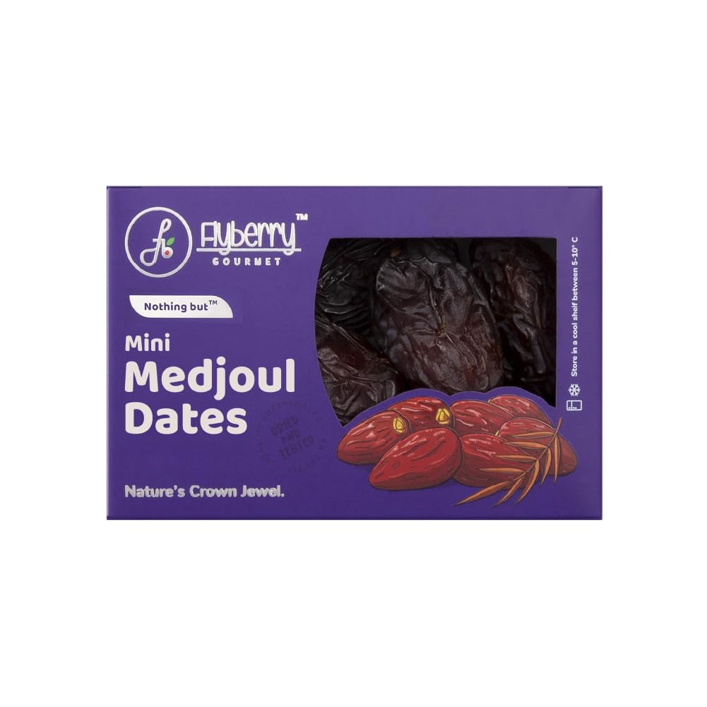 Flyberry Gourmet Mini Medjoul/Medjool Dates (Khajoor/Khajur) 200g | 100% Natural | Rich in Calcium, Iron and Potassium | Instant Energy Flyberry Gourmet Mini Medjoul/Medjool Dates (Khajoor/Khajur) 200g | 100% Natural | Rich in Calcium, Iron and Potassium | Instant Energy