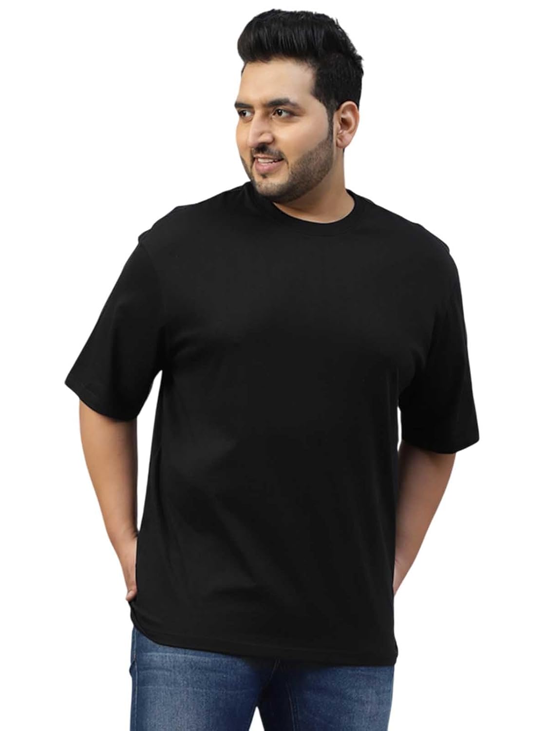Veirdo® 100% Pure Cotton Oversized Fit Drop Shoulder Solid Core Plus Size Plus Size T-Shirt for Men (Colors: Black, Cork, Lilac, Maroon, Navy, Swanwhite & White)