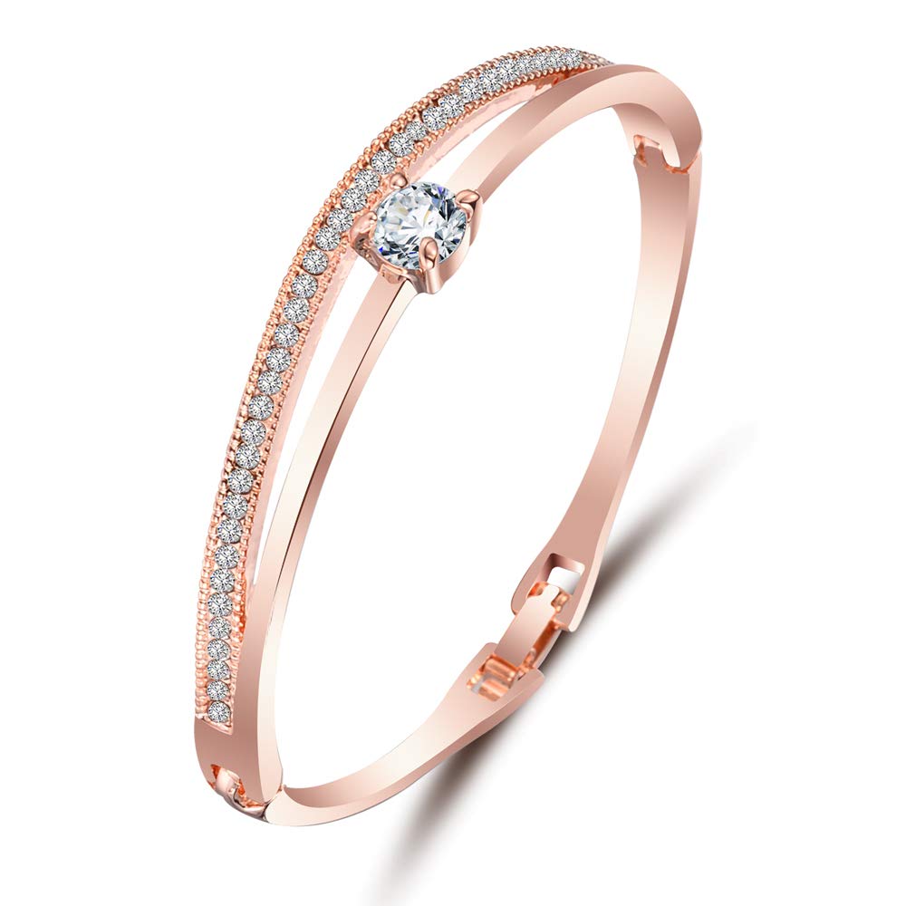 Shining Diva Fashion Stylish 18k Rose Gold Plated Crystal Bangle Bracelet for Women-(9814b) Shining Diva Fashion Stylish 18k Rose Gold Plated Crystal Bangle Bracelet for Women-(9814b)