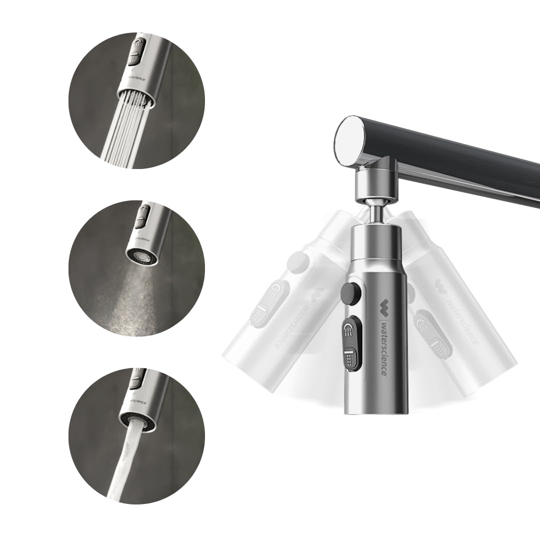 WaterScience Tap Extender for Kitchen Sink – Compact | Upto 70% Water Saving | 360 Degree Rotation, 35 x 35 x 80 Millimeters