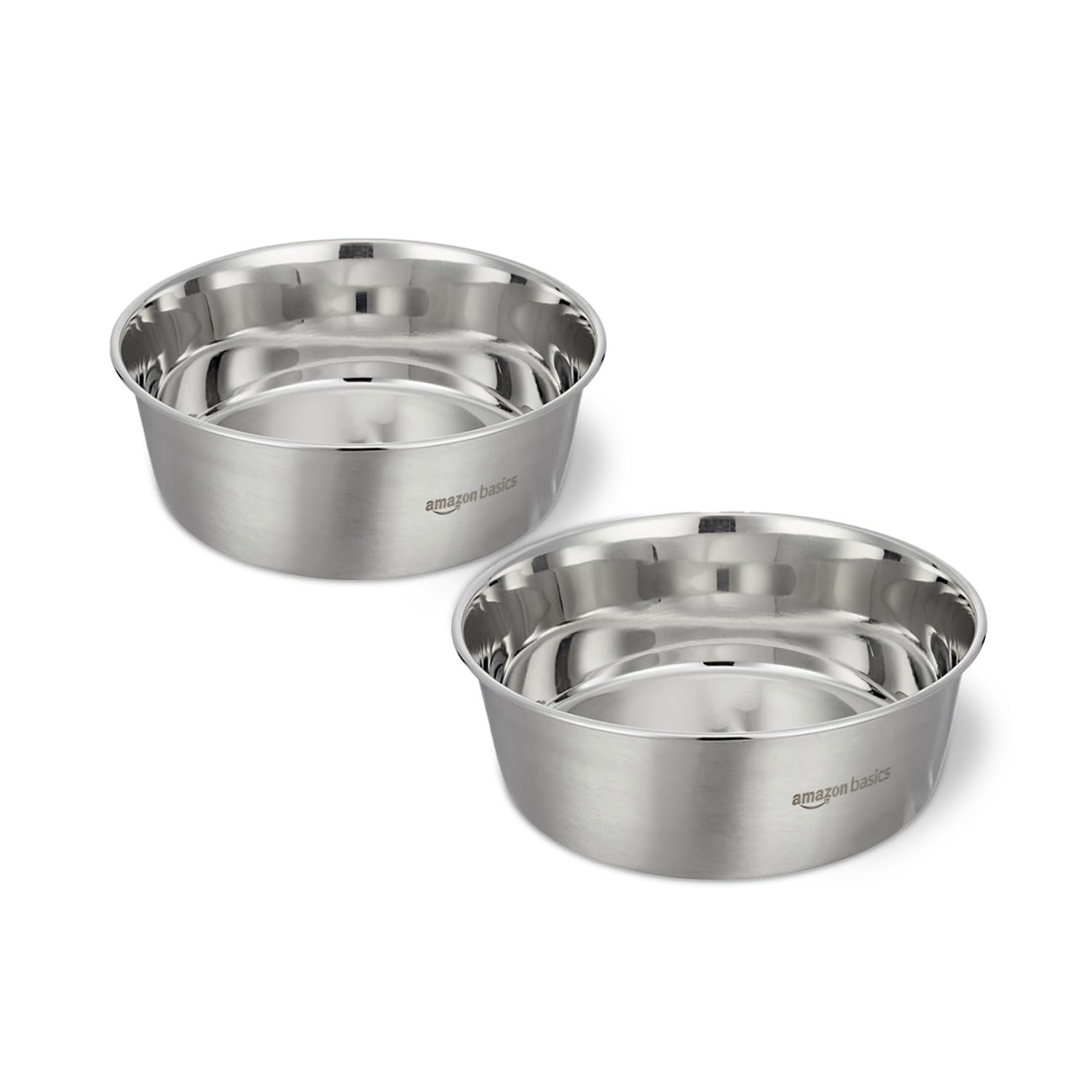Amazon Basics Heavy Dog Bowl | Large Stainless Steel Food Bowl for Dogs, Cats and Pets (Pack of 2 x 1600 ml)