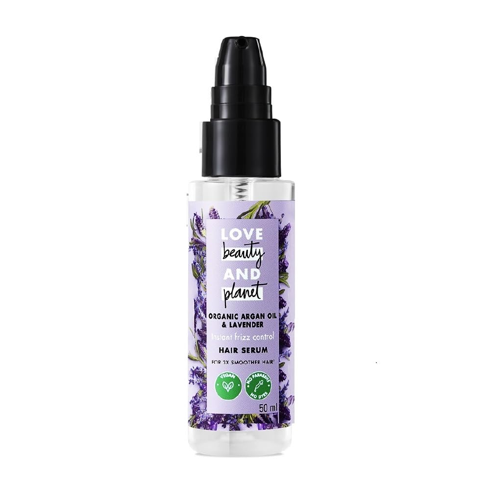 Love Beauty And Planet Organic Argan Oil & Lavender Paraben-Free|| Instant Frizz Control Serum|| No Dyes|| No Mineral Oil 50ml Love Beauty And Planet Organic Argan Oil & Lavender Paraben-Free|| Instant Frizz Control Serum|| No Dyes|| No Mineral Oil 50ml