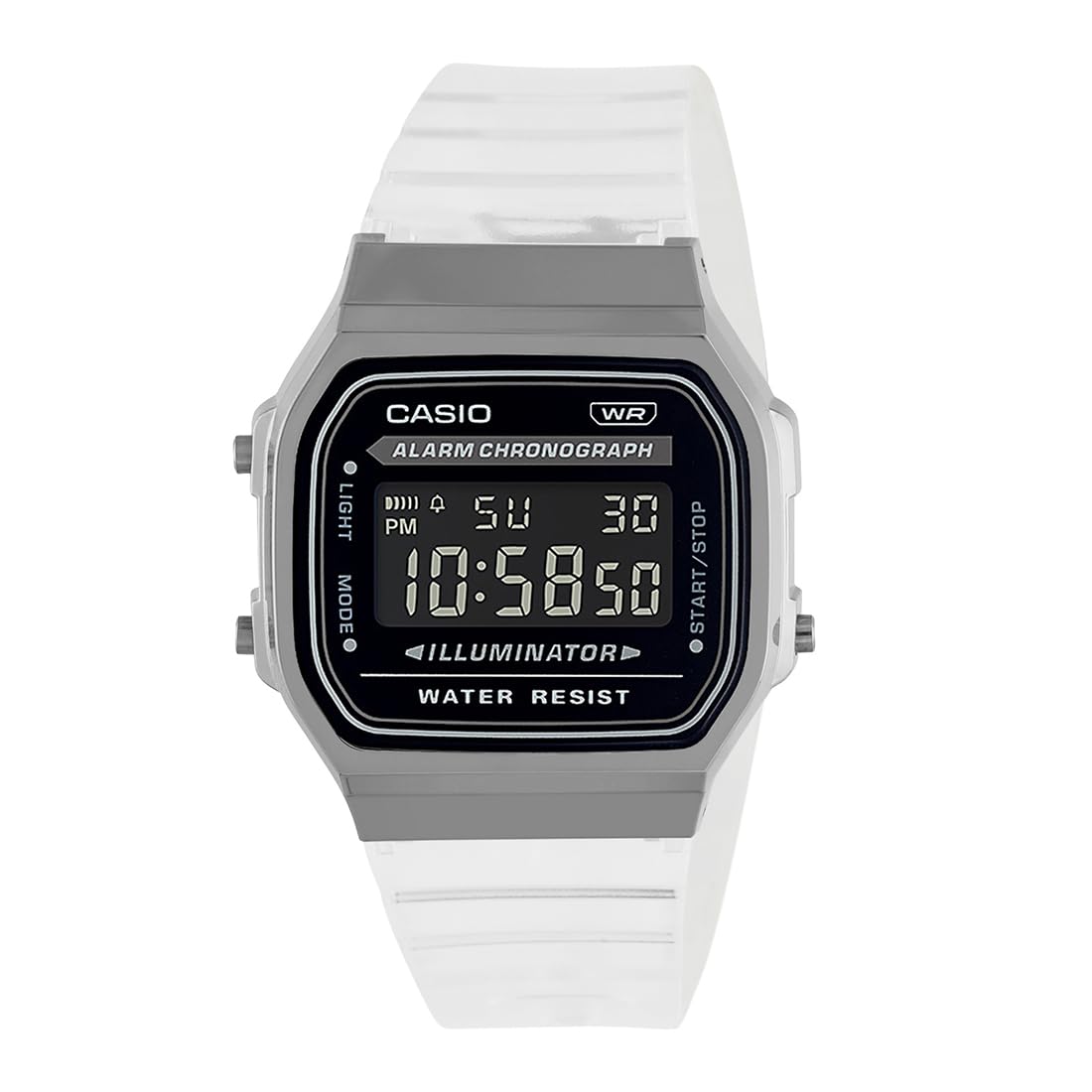 Casio Unisex Vintage A168XES-1BDF Black Digital Dial Transparent Resin Strap D306