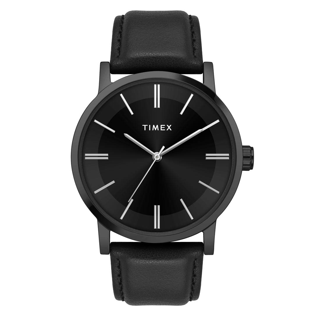 TIMEX Analog Watch for Man with Black Round Dial & Black Leather Strap Band Water Resistant Men’s Wrist Watches – TWHG35SMU05