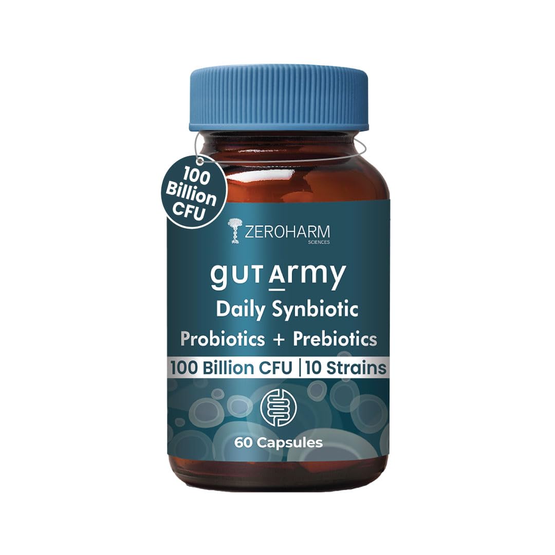 Gut Army Prebiotics & Probiotics | 10 Unique Strains 100 Billion CFU With Inulin | Digestion, Colon Cleanse, Skin Health, Gut Care Supplement for Constipation, Bowel Movement | 60 Capsules By ZEROHARM Gut Army Prebiotics & Probiotics | 10 Unique Strains 100 Billion CFU With Inulin | Digestion, Colon Cleanse, Skin Health, Gut Care Supplement for Constipation, Bowel Movement | 60 Capsules By ZEROHARM