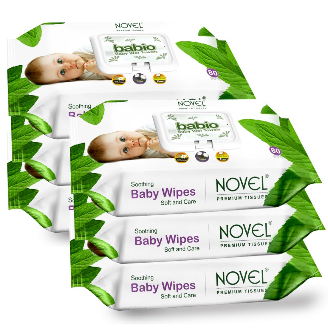 NOVEL Baby Wet Wipes/Pack With Lid (Pack of 6-80 Sheet) NOVEL Baby Wet Wipes/Pack With Lid (Pack of 6-80 Sheet)