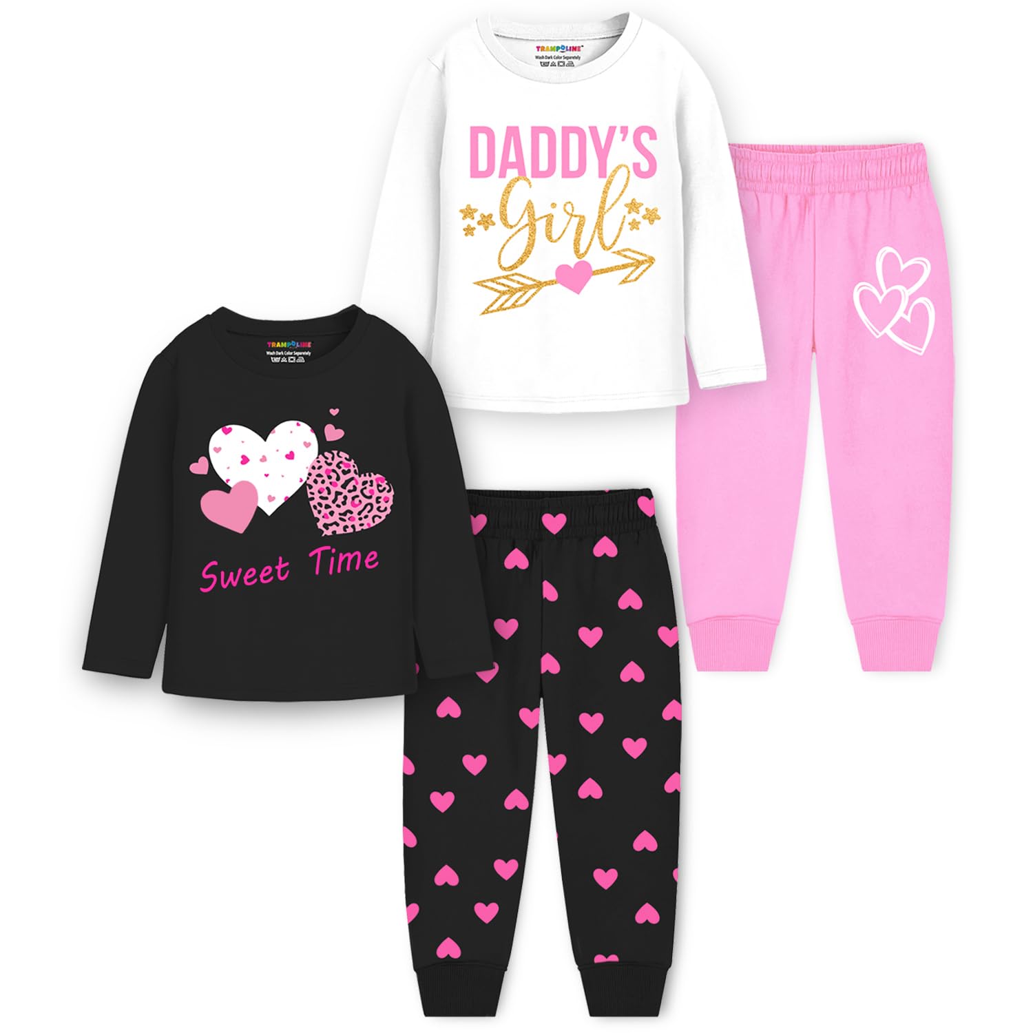 Trampoline Girls Clothing Pack of 2 – Full Sleeves, Pull-On Pant| Cotton Blend T-Shirts & Pyjamas| Vibrant Prints, Soft Fabric, Comfy Fit Casual Wear Set for Toddlers & Kids