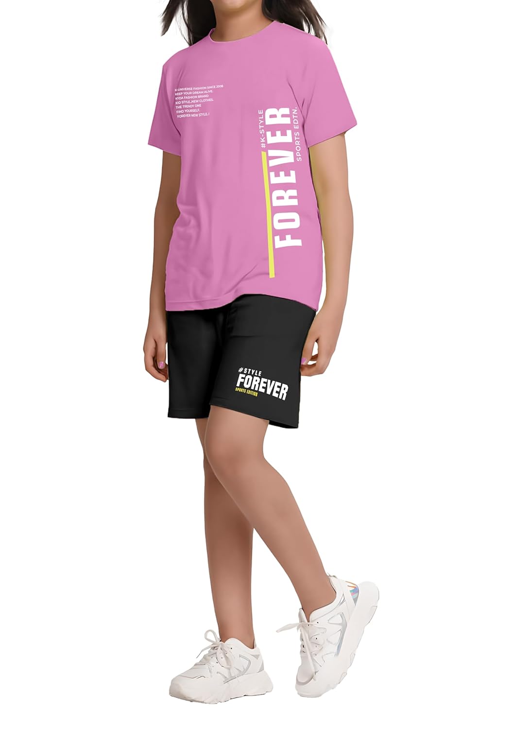 KYDA KIDS® Girls 100% Pure Cotton Premium Chest Printed Tshirt and Short Co-ords Set (Pack of 1)