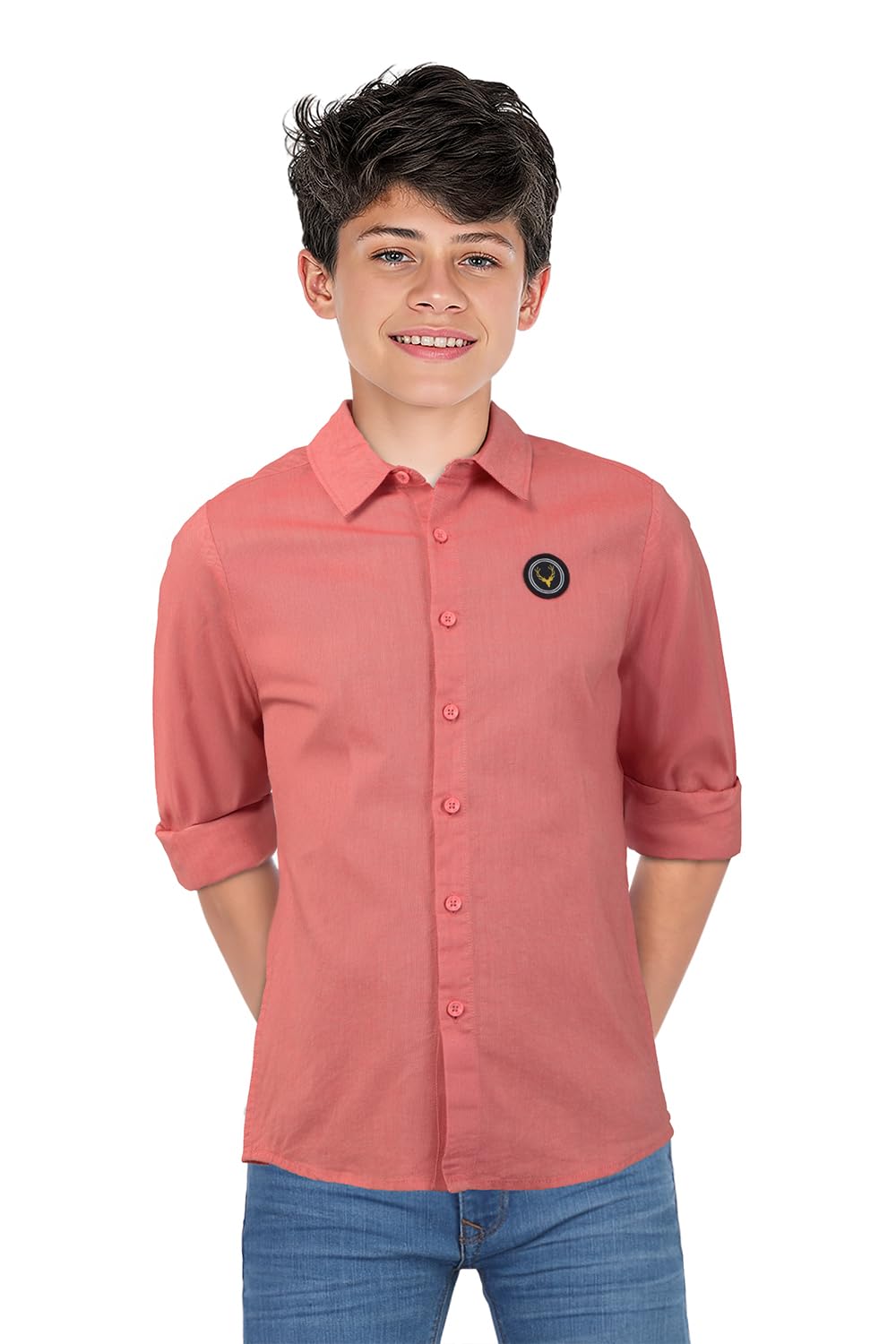 Allen Solly Boys Cotton Regular Fit Solid Full Sleeve Shirt with Badge