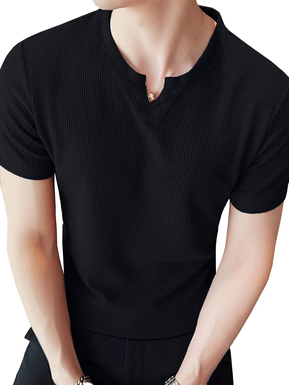 TAGDO® Men’s Waffle Knitted V Neck|T Shirt for Man|Waffle|Cotton|Casual| Regular Fit Tees (2012)