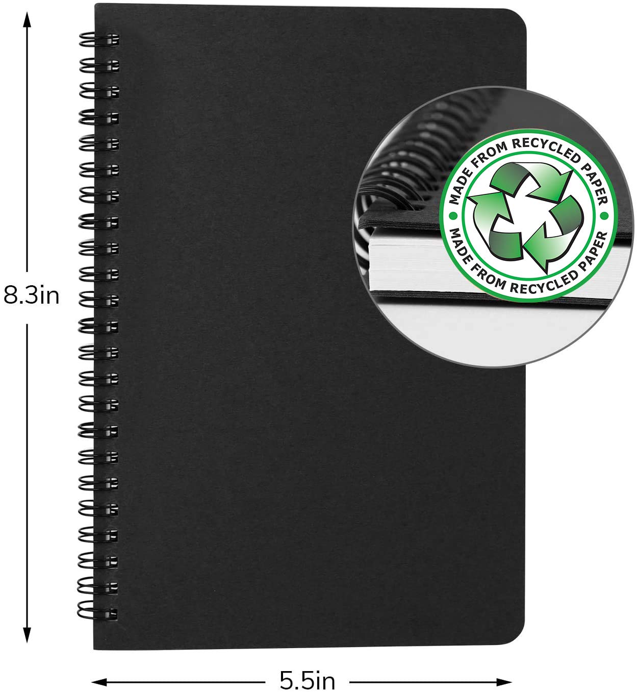 Edulearnable College Spiral Notebook,A5 3 Pcs Pack,Size 5.5X8.2 inch Blank Travel Writing Notebooks,Memo Sketchbook, Subject Diary Book, Journal -Black Cover,120 Pages