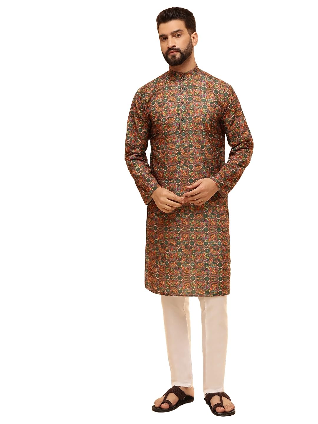 SOJANYA Men’s Festive Kurta Pyjama Set – Cotton Linen Kalamkari Print | Perfect Outfit for Diwali Celebrations