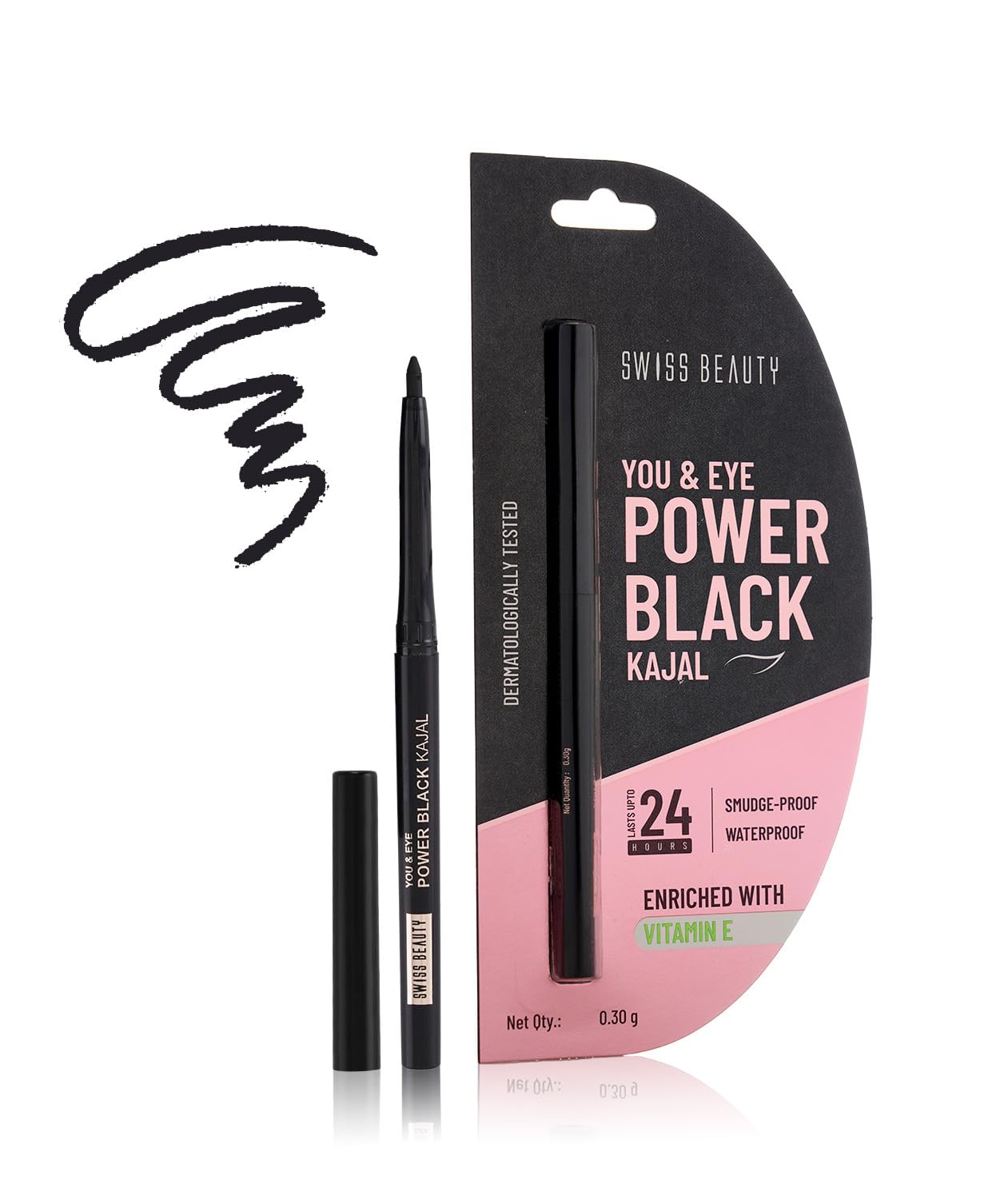 SWISS BEAUTY You & Eye Power Black Pencil Kajal | Waterproof & Smudge-Proof | 24 Hour Stay | Matte Finish Black Kajal | 0.30gm SWISS BEAUTY You & Eye Power Black Pencil Kajal | Waterproof & Smudge-Proof | 24 Hour Stay | Matte Finish Black Kajal | 0.30gm