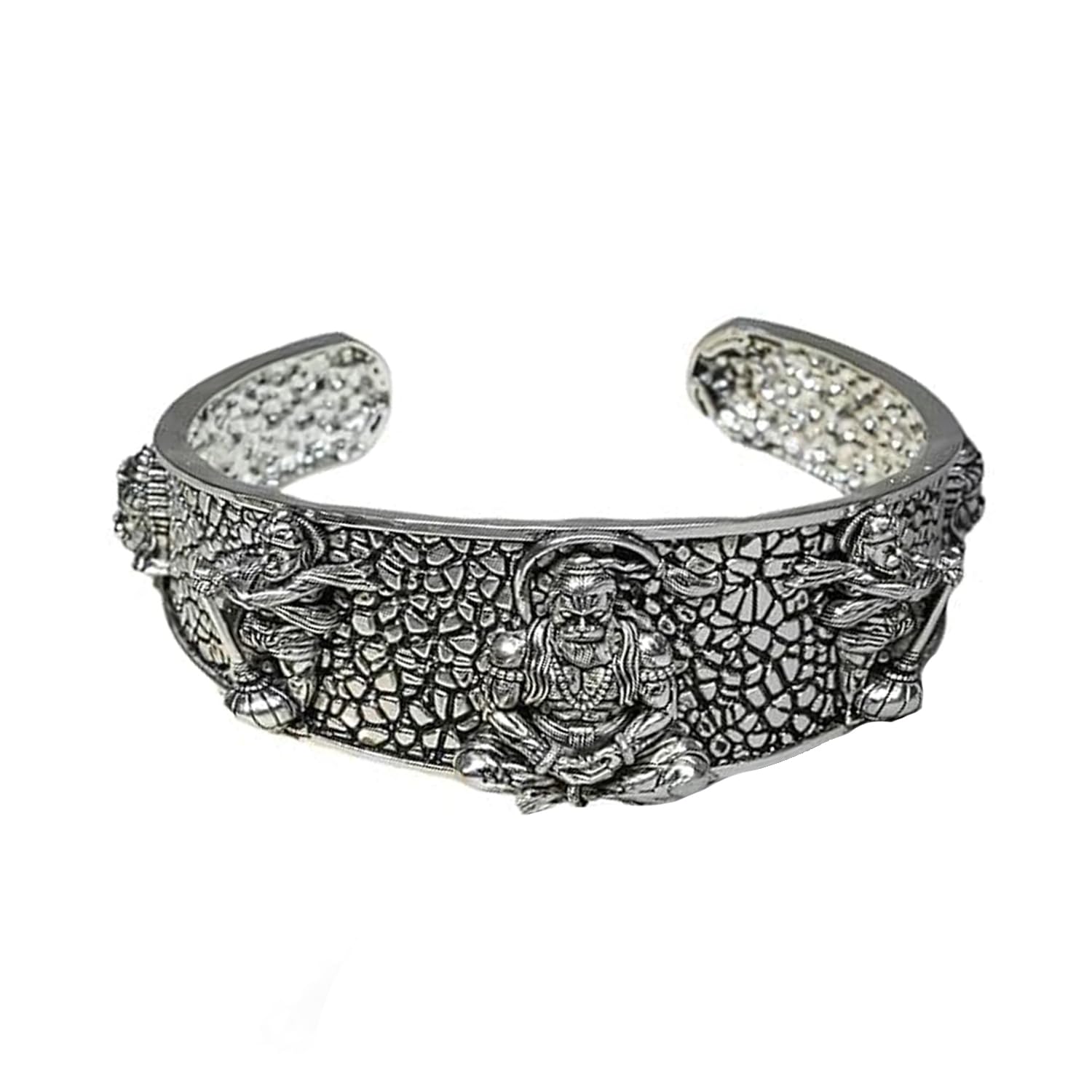 Okos Fashion Men’s Jewellery Rhodium Oxidised Finish Lord Hanuman Adjustable Religious Adjustable Kada For Boys and Men BR1000060RHD