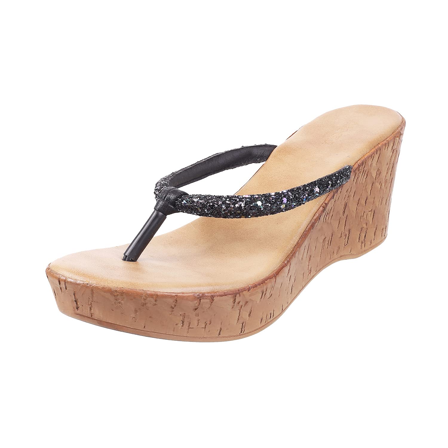 Mochi Women’s Faux Leather Thong Slip On Fashion Wedge Heel Sandals