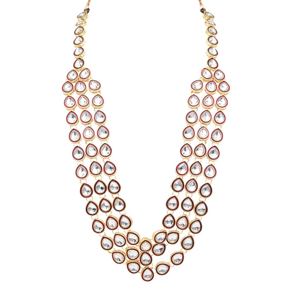 I Jewels 3 Layered Traditional Gold Plated Dulha Kundan Mala Maharaja Haar/Groom Necklace For Men