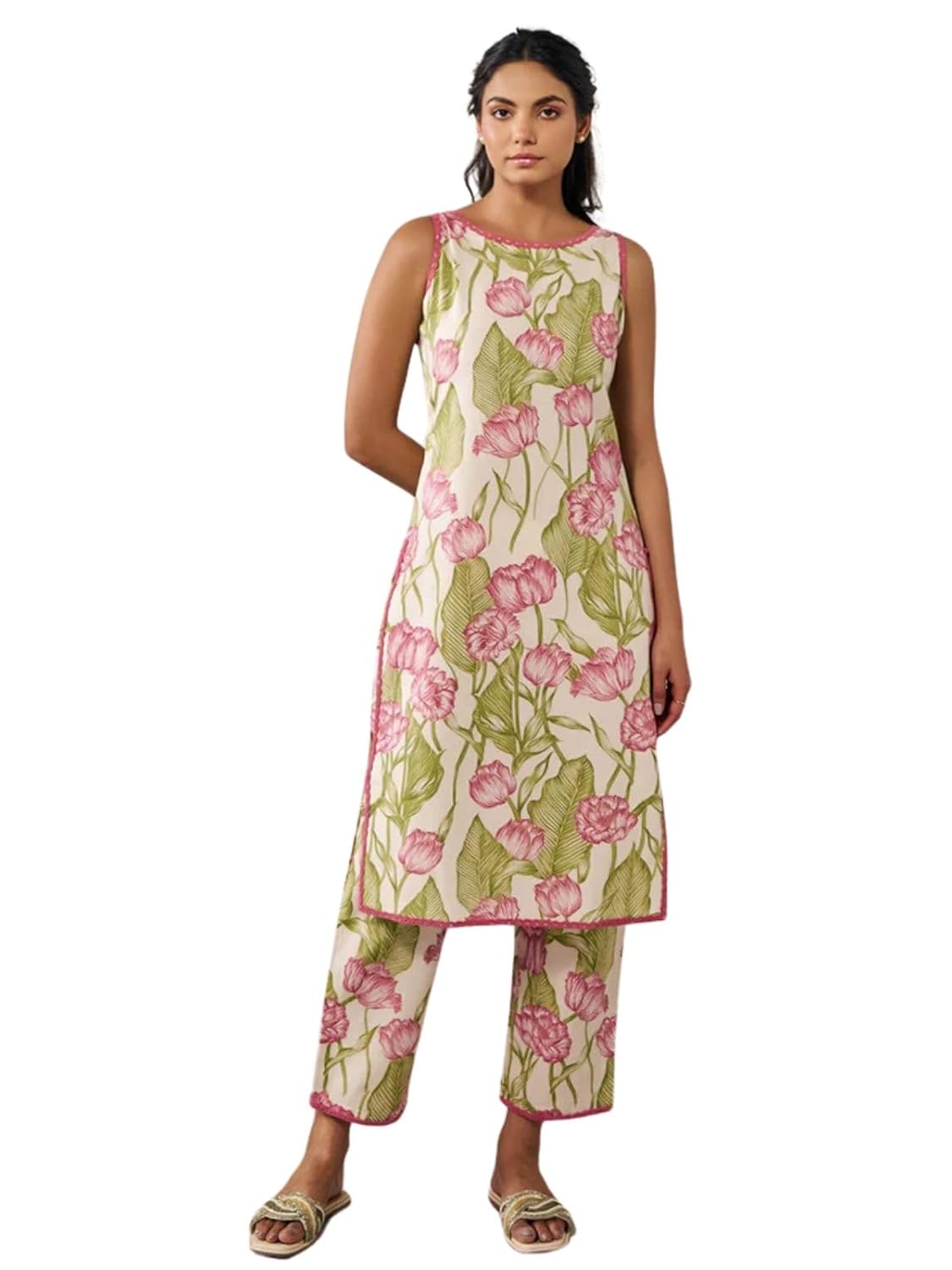 Leriya Fashion Women Rayon Kurta Sets | Floral Regular Kurta with Palazzo | Printed Straight Sleeveless Kurti With Pant Set