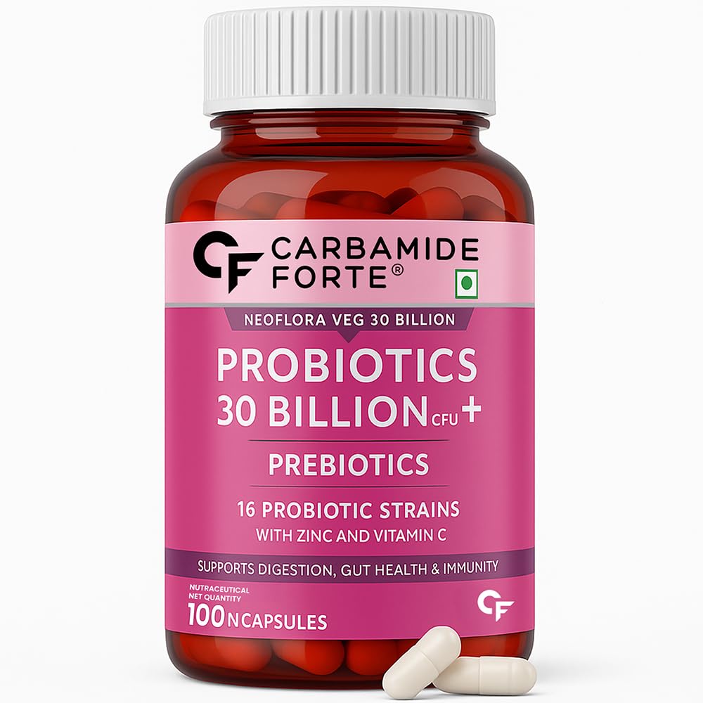 Carbamide Forte 30 Billion Probiotics Supplement | Gut Cleanse Detox | Gut Health Supplement with Prebiotics and Probiotics | Lactobacillus Reuteri 100 Veg Capsules for Men & Women Carbamide Forte 30 Billion Probiotics Supplement | Gut Cleanse Detox | Gut Health Supplement with Prebiotics and Probiotics | Lactobacillus Reuteri 100 Veg Capsules for Men & Women