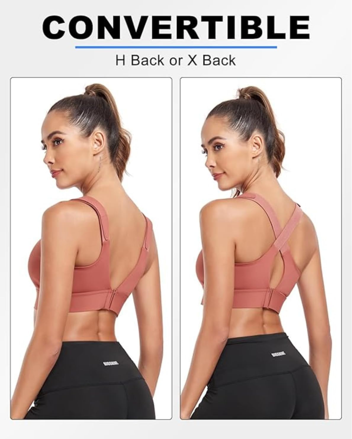 GLAMORAS Women Polyester Spandex High Impact Front Zip Sports Bra Longline Fitness Criss Cross Back Crop Tops for Gym, Yoga & Workout – Size: M-4XL