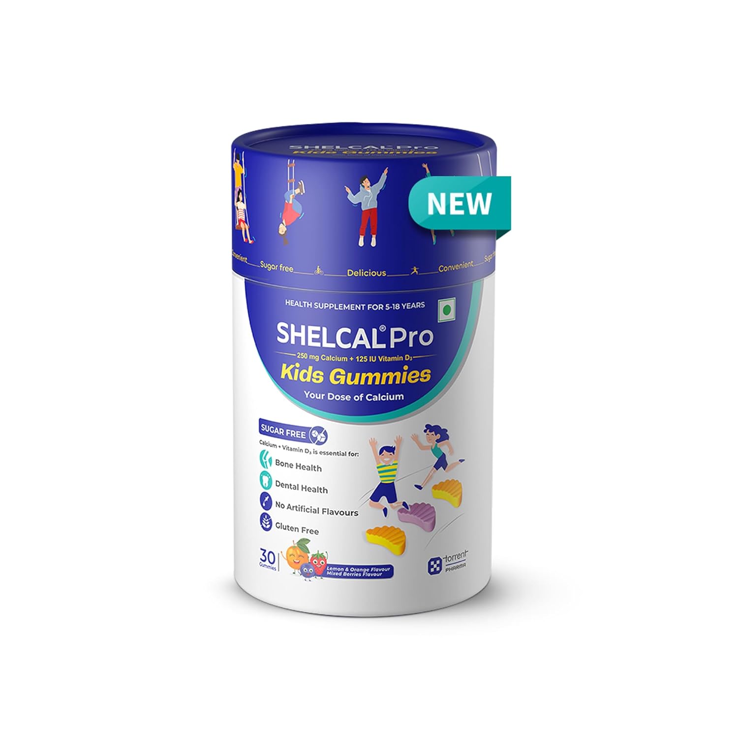 Shelcal Pro Kids Sugar Free Calcium Gummies | Calcium and Vit D3 essential for Bone & Dental Health | Lemon-Orange & Mixed Berries Flavors (30 Gummies) – By Torrent Pharma Shelcal Pro Kids Sugar Free Calcium Gummies | Calcium and Vit D3 essential for Bone & Dental Health | Lemon-Orange & Mixed Berries Flavors (30 Gummies) – By Torrent Pharma
