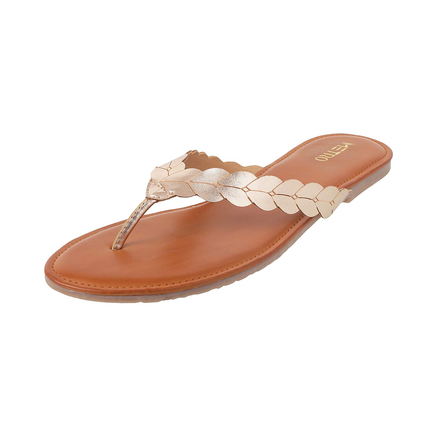 Metro Women Chikoo Metallic Gold Strap Detail Casual Fashion Slippers UK/6 EU/39 (32-1001)
