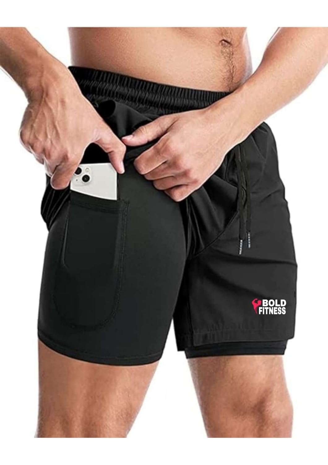BOLD FITNESS 2 in 1 Active Dual Shorts with Inner Tights Layer | Men’s Double Layer Short for Running, Gym & Sports