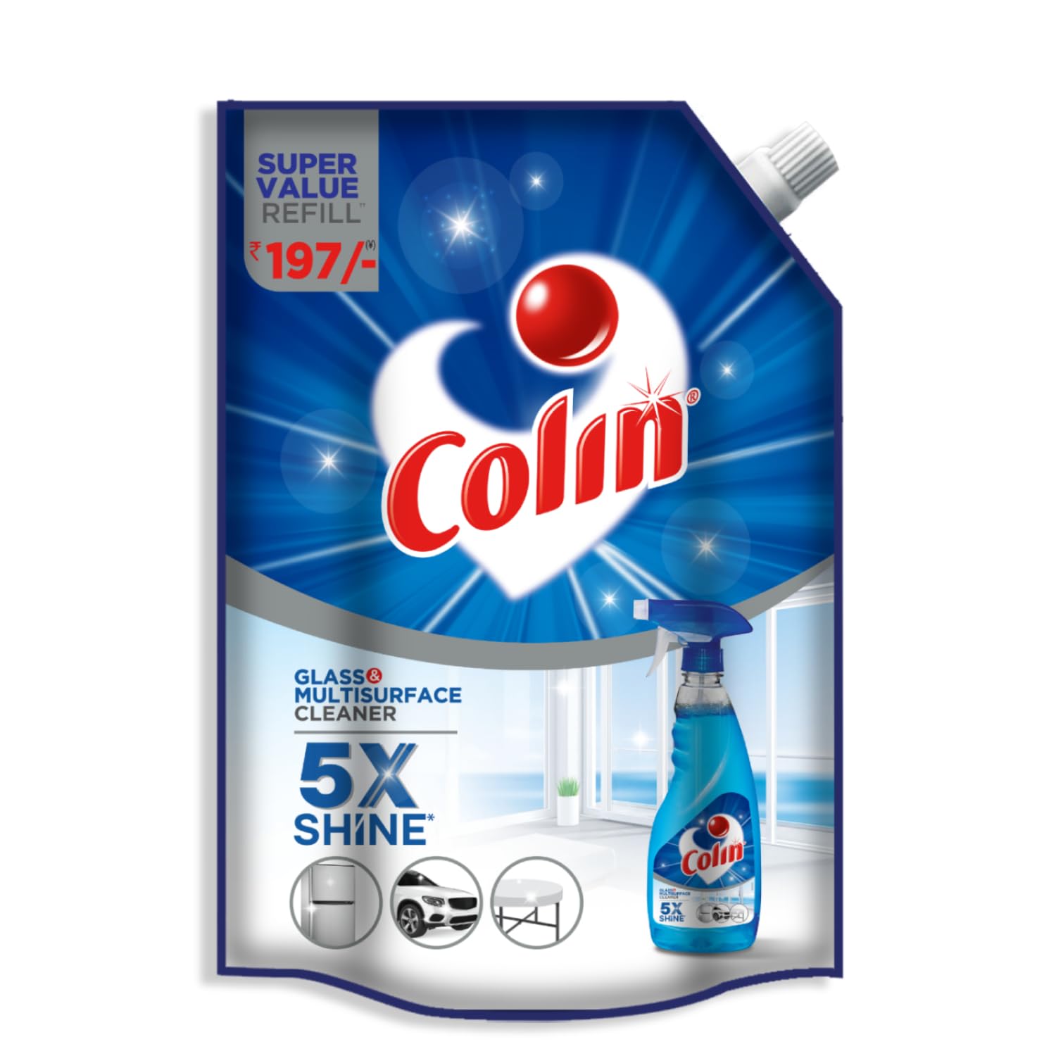 Colin 1 Litre Refill , Glass and Surface Cleaner Liquid | India’s #1 All-Purpose Glass Cleaner | Glass Cleaner for Car, Kitchen and Home Surfaces | Multi Surface Cleaner