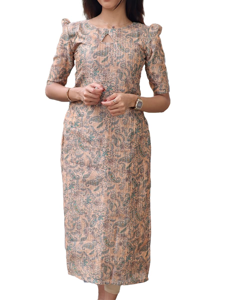 Sun Fashion And Lifestyle Women’s Chanderi Lining Stitched Printed Kurti Sun Fashion And Lifestyle Women’s Chanderi Lining Stitched Printed Kurti