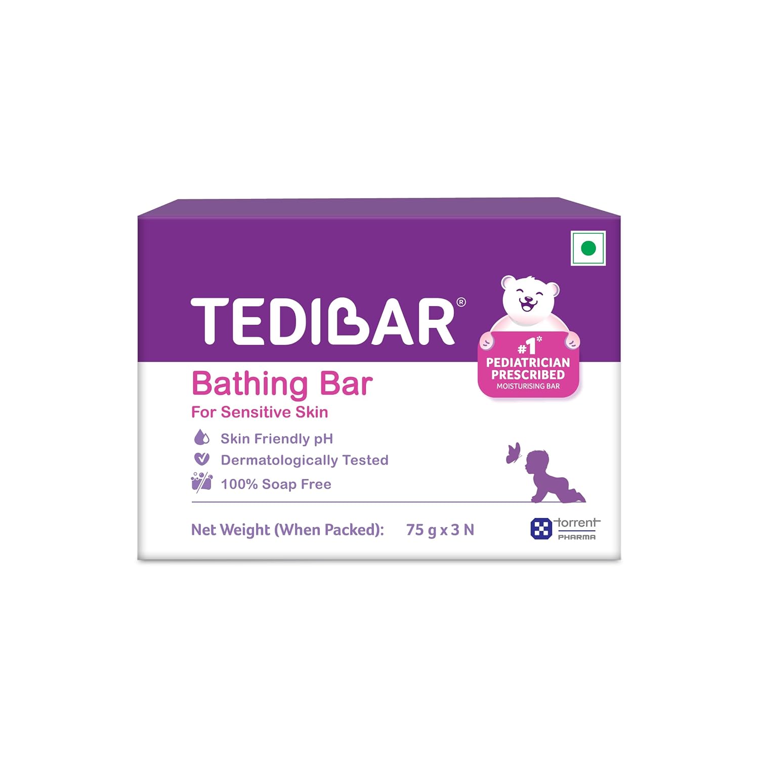 Tedibar Moisturising Baby Bathing Bar 75gx3 (Pack of 1) 100% Soap Free No. 1* Pediatrician Prescribed Moisturising Bar – By Torrent Pharma