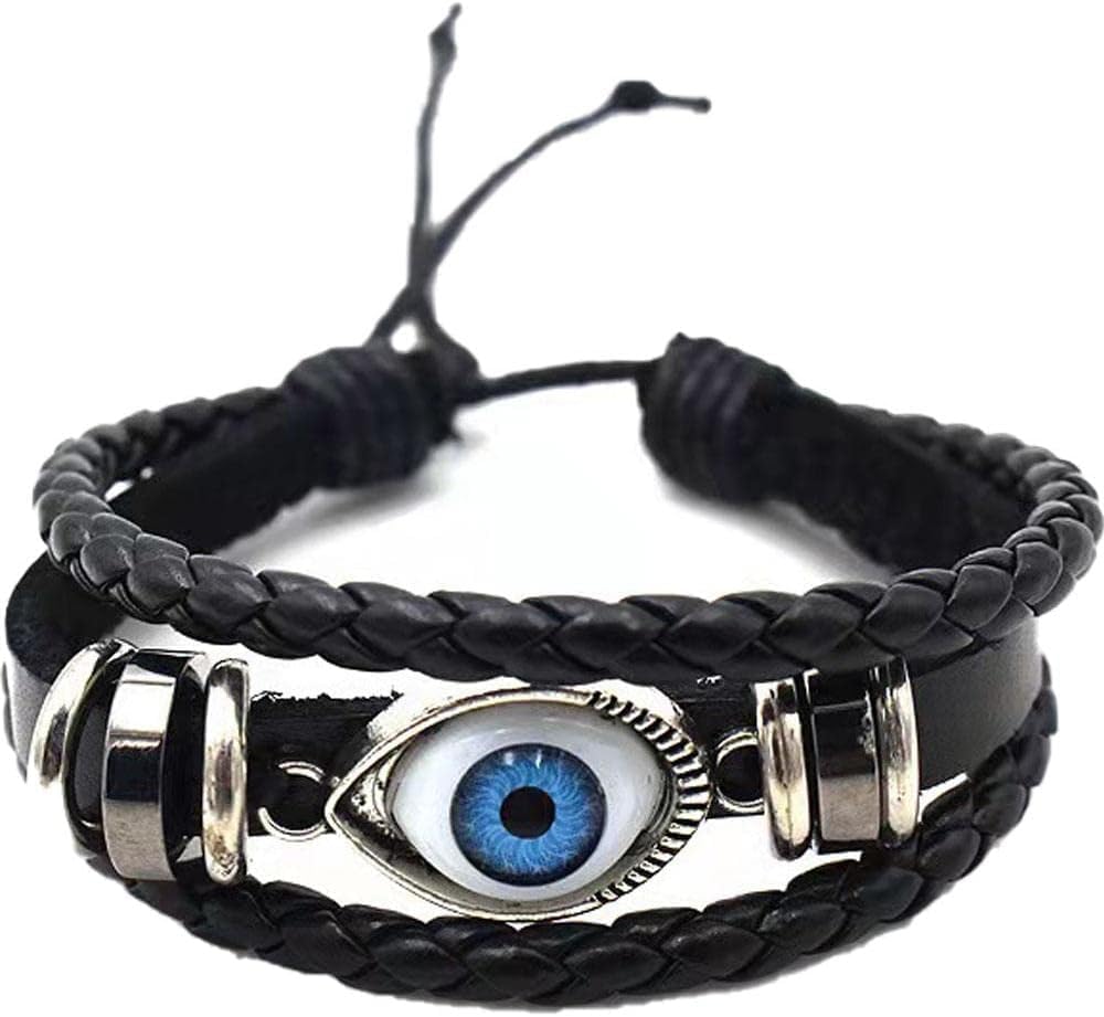 MEENAZ Bracelets for Men Boys Black Leather Bracelet for Men Magnetic-Clasp Leather Mens Evil eye Bracelets for Men | Stylish Combo Silver Stainless Steel Birthday Gift Anniversary Husband -408 MEENAZ Bracelets for Men Boys Black Leather Bracelet for Men Magnetic-Clasp Leather Mens Evil eye Bracelets for Men | Stylish Combo Silver Stainless Steel Birthday Gift Anniversary Husband -408