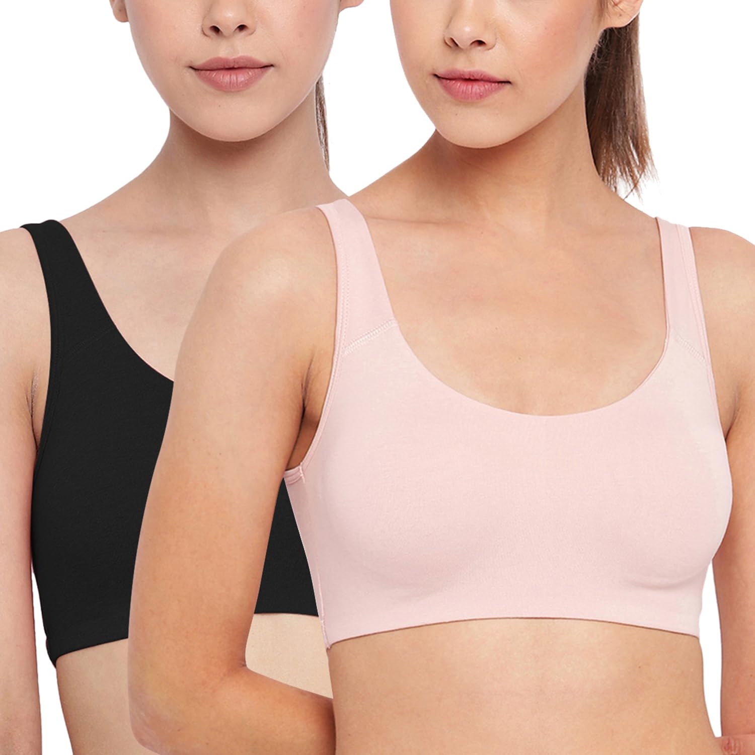 Enamor Low Impact Women’s Cotton Everyday Sports Bra – All Day Comfort, Non Padded, Wirefree, High Coverage – SB06 (Pack of 2)