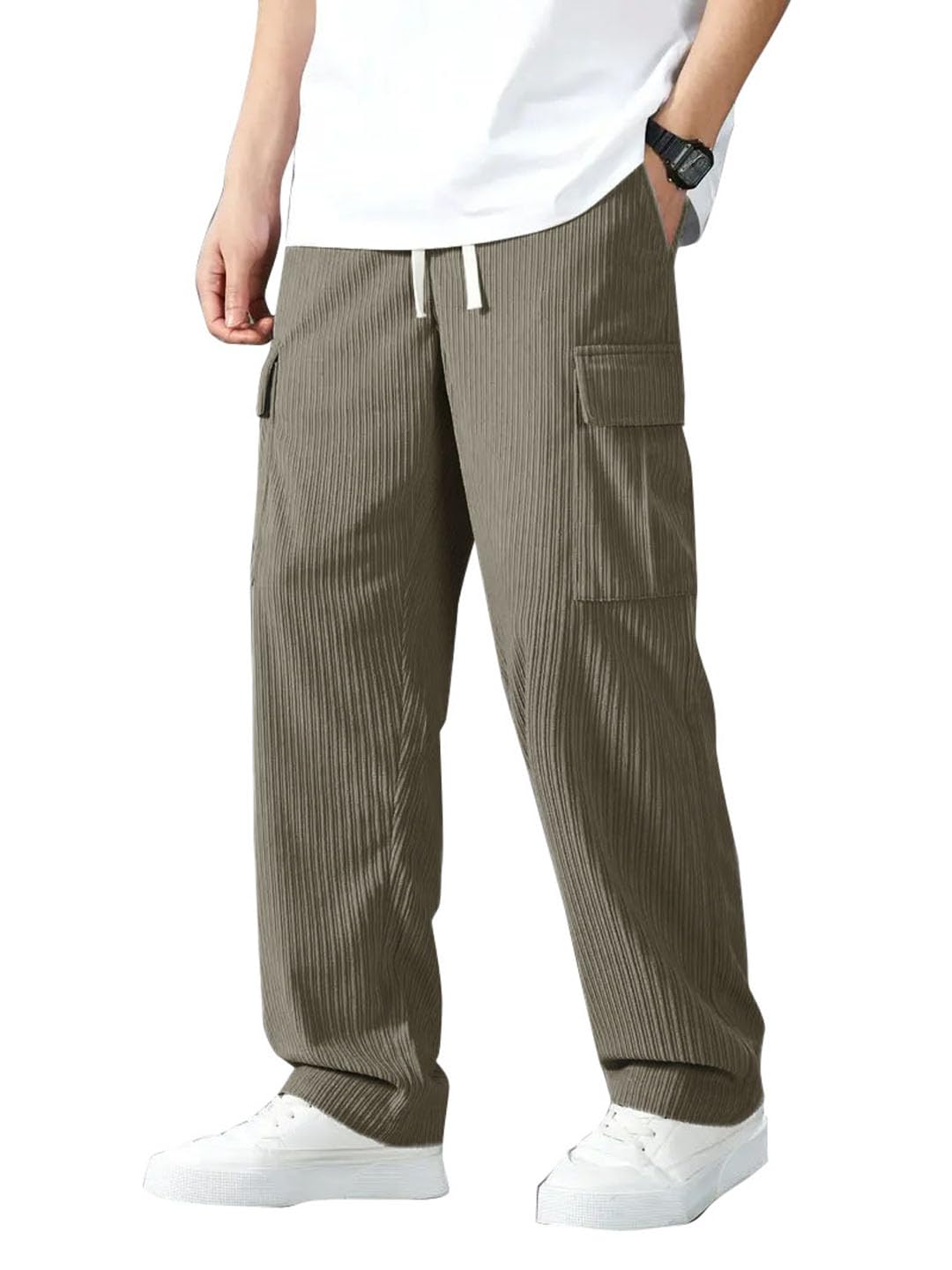 Vogaan Men’s Cargo Pants | Corduroy Trousers for Men Loose Fit | Cargos for Men | Men Cargo Trouser