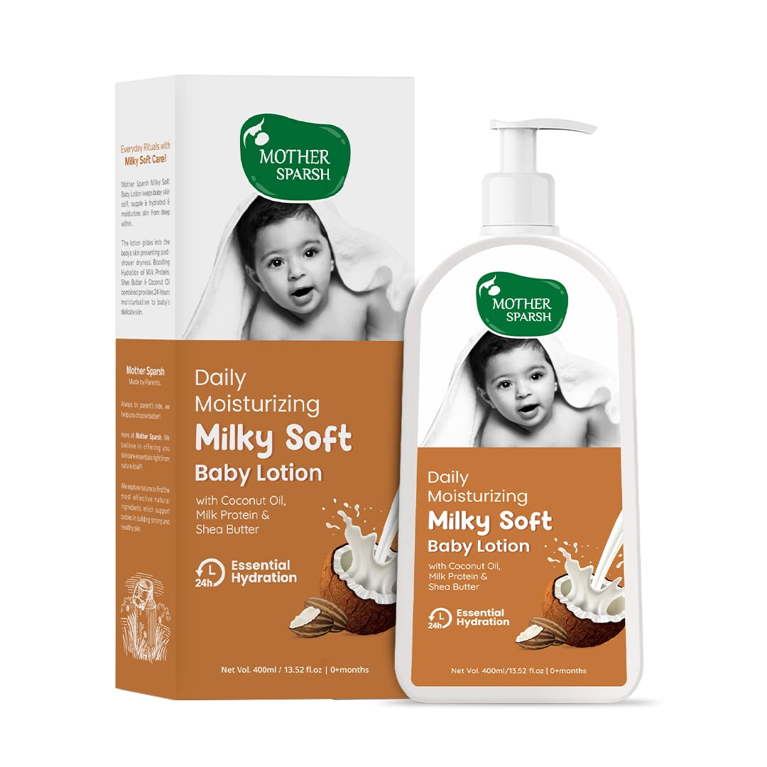 Mother Sparsh Milky Soft Baby Lotion – 400ml |With Milk Protein, Coconut Oil & Shea Butter | For 24Hrs Moisturization Mother Sparsh Milky Soft Baby Lotion – 400ml |With Milk Protein, Coconut Oil & Shea Butter | For 24Hrs Moisturization