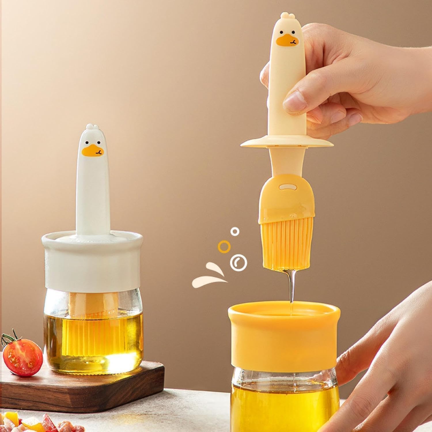 Puno Premium Oil Dispenser Bottle with Silicone Brush | 200ML Leakproof Plastic Jar | Kitchen Basting Brush for Cooking, Baking, BBQ, and Grilling Heat-Resistant