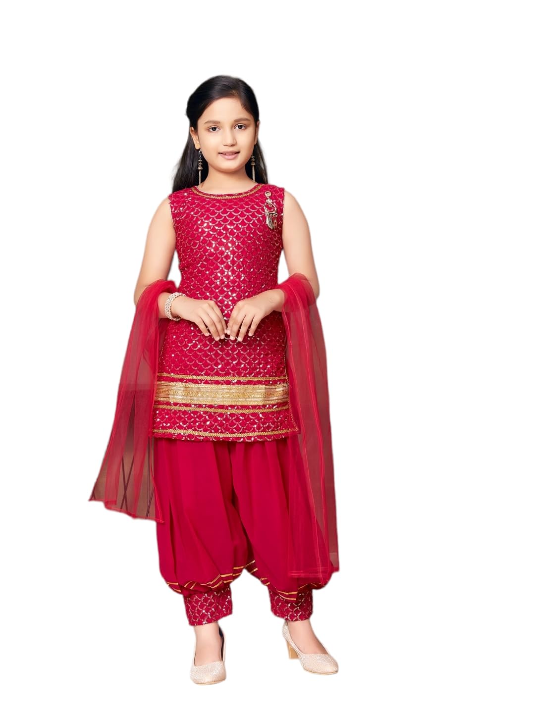 Aarika Girls Ethnic Wear Black Colour Sequin Embroidery/Lace Work Georgette Kurti Patiala Set With Dupatta
