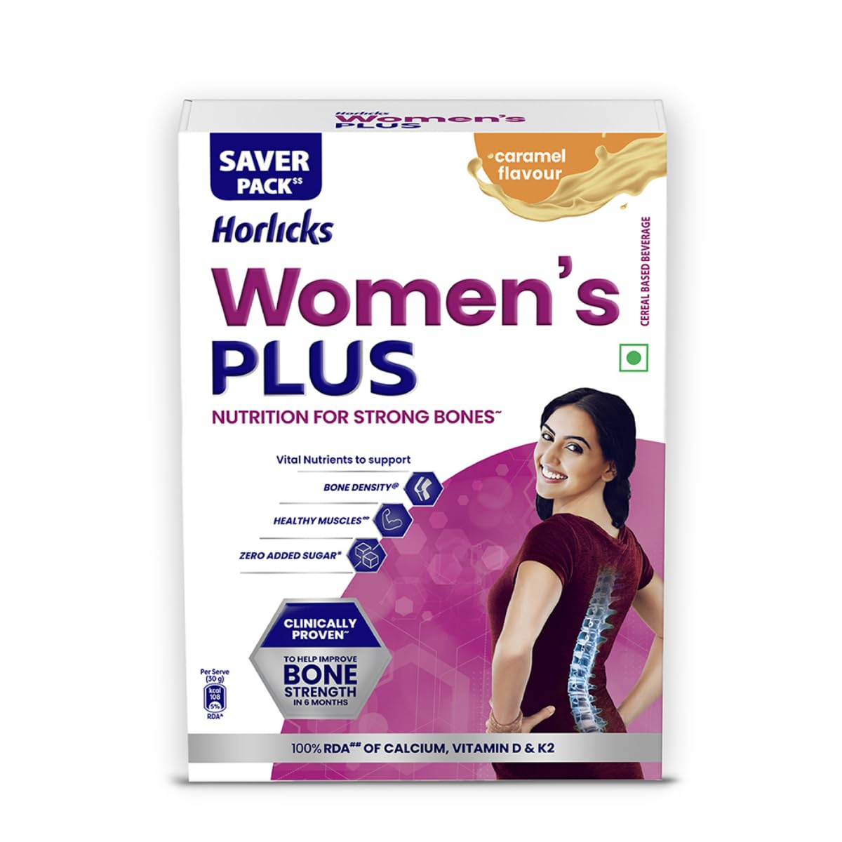 Horlicks Women’s Plus Caramel Refill 400g | Health Drink for Women, No Added Sugar | Improves Bone Strength in 6 months, 100% Daily Calcium, Vitamin D