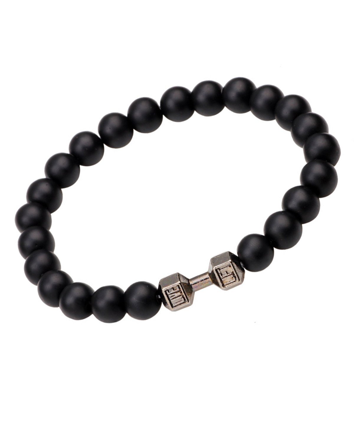 Young & Forever Fitness Dumbbell Beaded Bracelet, Black Matte Onyx with Metal Charm, Unisex Fashion Accessory for Men and Boys Young & Forever Fitness Dumbbell Beaded Bracelet, Black Matte Onyx with Metal Charm, Unisex Fashion Accessory for Men and Boys